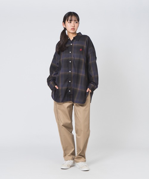 BEVERLY HILLS POLO CLUB(ビバリーヒルズポロクラブ)の「【BEVERLY HILLS POLO CLUB/ビバリーヒルズポロクラブ】スーパーワイド&BIGシルエット チェック柄デザイン レギュラーカラー ロングスリーブシャツ/長袖シャツ(シャツ/ブラウス・レディース・オレンジ/ブラック/ネイビー/グレー・MEDIUM)」の7枚目の写真