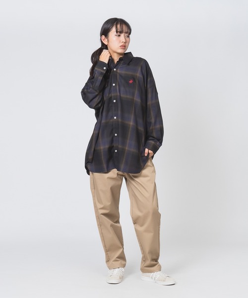 BEVERLY HILLS POLO CLUB(ビバリーヒルズポロクラブ)の「【BEVERLY HILLS POLO CLUB/ビバリーヒルズポロクラブ】スーパーワイド&BIGシルエット チェック柄デザイン レギュラーカラー ロングスリーブシャツ/長袖シャツ(シャツ/ブラウス・レディース・オレンジ/ブラック/ネイビー/グレー・MEDIUM)」の8枚目の写真