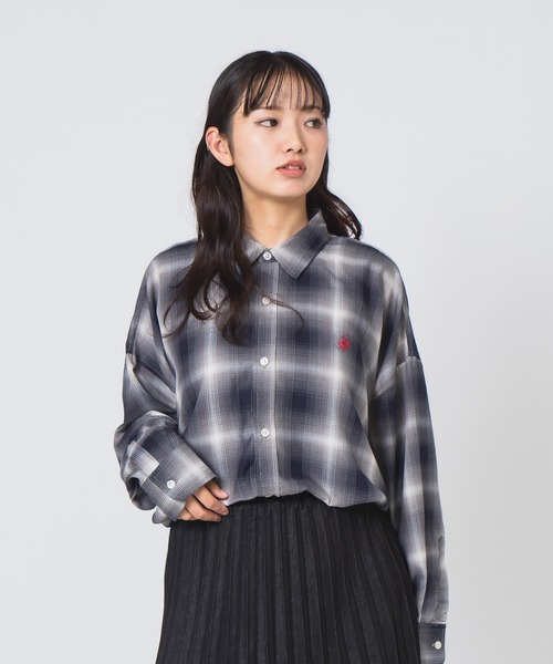 BEVERLY HILLS POLO CLUB(ビバリーヒルズポロクラブ)の「【BEVERLY HILLS POLO CLUB/ビバリーヒルズポロクラブ】スーパーワイド&BIGシルエット チェック柄デザイン レギュラーカラー ロングスリーブシャツ/長袖シャツ(シャツ/ブラウス・レディース・オレンジ/ブラック/ネイビー/グレー・MEDIUM)」の16枚目の写真
