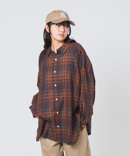 BEVERLY HILLS POLO CLUB(ビバリーヒルズポロクラブ)の「【BEVERLY HILLS POLO CLUB/ビバリーヒルズポロクラブ】スーパーワイド&BIGシルエット チェック柄デザイン レギュラーカラー ロングスリーブシャツ/長袖シャツ(シャツ/ブラウス・レディース・オレンジ/ブラック/ネイビー/グレー・MEDIUM)」の21枚目の写真