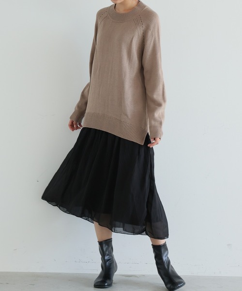 itto...(イット)の「ニット&プリーツスカートドッキングワンピース(ワンピース・レディース・ベージュ/グレー/ライトベージュ/ブラック・M)」の3枚目の写真