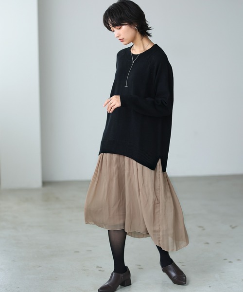 itto...(イット)の「ニット&プリーツスカートドッキングワンピース(ワンピース・レディース・ベージュ/グレー/ライトベージュ/ブラック・M)」の6枚目の写真
