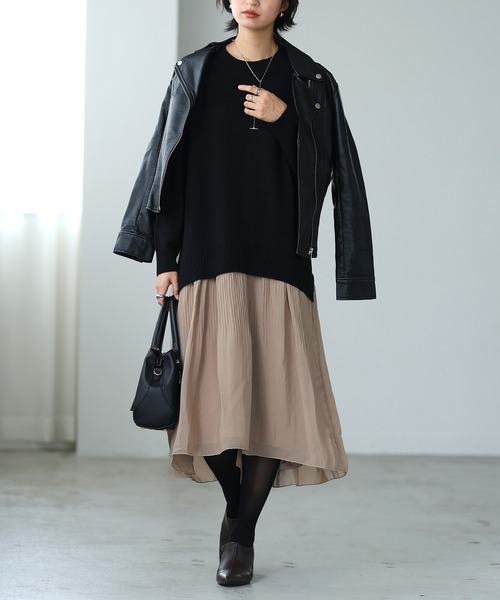 itto...(イット)の「ニット&プリーツスカートドッキングワンピース(ワンピース・レディース・ベージュ/グレー/ライトベージュ/ブラック・M)」の9枚目の写真