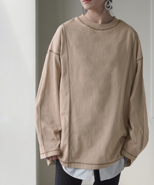HUG.U(ハグユー)の「ヘビーオンスロンT(Tシャツ/カットソー・レディース・ダークグレー/ライトブルー/カーキ/ブラック/ホワイト/ベージュ・FREE)」の4枚目の写真