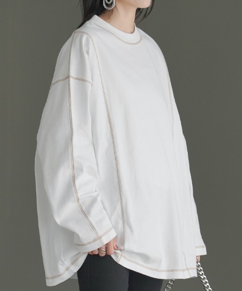 HUG.U(ハグユー)の「ヘビーオンスロンT(Tシャツ/カットソー・レディース・ダークグレー/ライトブルー/カーキ/ブラック/ホワイト/ベージュ・FREE)」の2枚目の写真