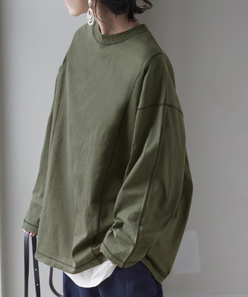 HUG.U(ハグユー)の「ヘビーオンスロンT(Tシャツ/カットソー・レディース・ダークグレー/ライトブルー/カーキ/ブラック/ホワイト/ベージュ・FREE)」の5枚目の写真