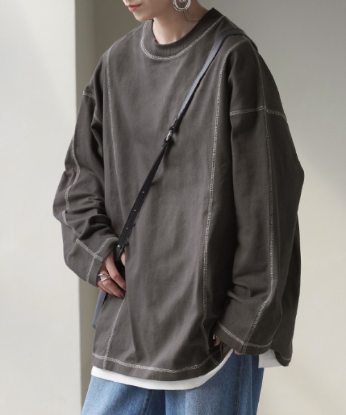 HUG.U(ハグユー)の「ヘビーオンスロンT(Tシャツ/カットソー・レディース・ダークグレー/ライトブルー/カーキ/ブラック/ホワイト/ベージュ・FREE)」の1枚目の写真
