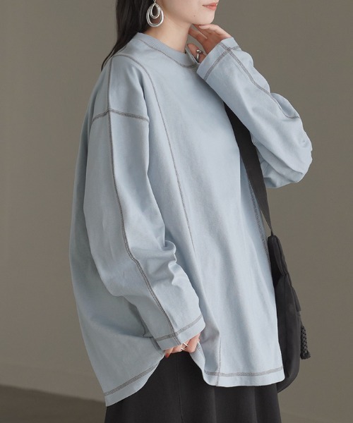 HUG.U(ハグユー)の「ヘビーオンスロンT(Tシャツ/カットソー・レディース・ダークグレー/ライトブルー/カーキ/ブラック/ホワイト/ベージュ・FREE)」の6枚目の写真