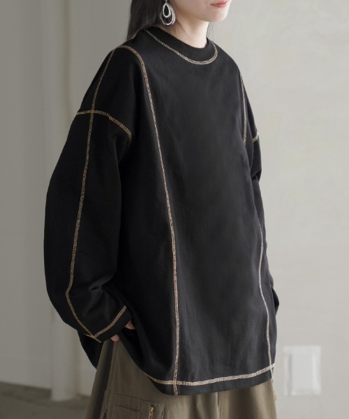 HUG.U(ハグユー)の「ヘビーオンスロンT(Tシャツ/カットソー・レディース・ダークグレー/ライトブルー/カーキ/ブラック/ホワイト/ベージュ・FREE)」の3枚目の写真