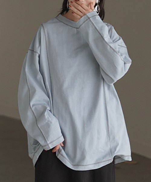 HUG.U(ハグユー)の「ヘビーオンスロンT(Tシャツ/カットソー・レディース・ダークグレー/ライトブルー/カーキ/ブラック/ホワイト/ベージュ・FREE)」の7枚目の写真