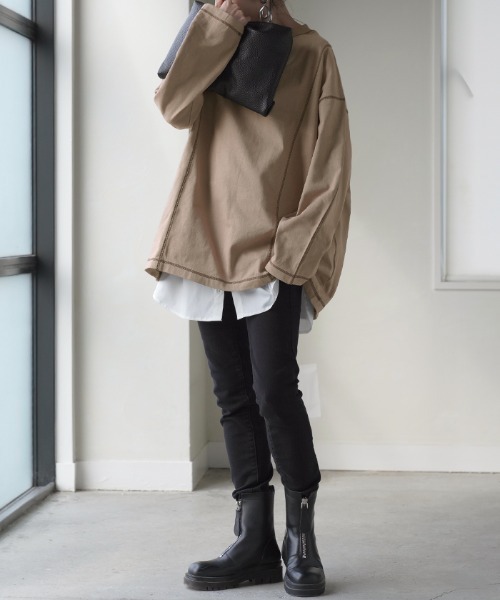 HUG.U(ハグユー)の「ヘビーオンスロンT(Tシャツ/カットソー・レディース・ダークグレー/ライトブルー/カーキ/ブラック/ホワイト/ベージュ・FREE)」の10枚目の写真