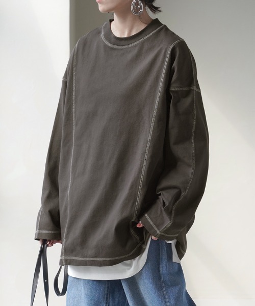 HUG.U(ハグユー)の「ヘビーオンスロンT(Tシャツ/カットソー・レディース・ダークグレー/ライトブルー/カーキ/ブラック/ホワイト/ベージュ・FREE)」の15枚目の写真