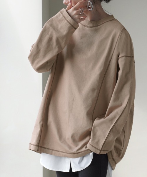 HUG.U(ハグユー)の「ヘビーオンスロンT(Tシャツ/カットソー・レディース・ダークグレー/ライトブルー/カーキ/ブラック/ホワイト/ベージュ・FREE)」の9枚目の写真