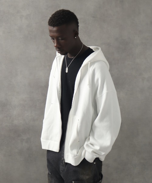 LANDNESS(ランドネス)の「【LANDNESS/ランドネス】ヘビーウェイト裏起毛 ダブルニーリベットデザイン オーバージップアップパーカー(パーカー・メンズ・ホワイト/ブラック/ブラック系その他/ブルー・S/M/L)」の16枚目の写真