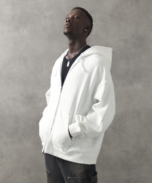 LANDNESS(ランドネス)の「【LANDNESS/ランドネス】ヘビーウェイト裏起毛 ダブルニーリベットデザイン オーバージップアップパーカー(パーカー・メンズ・ホワイト/ブラック/ブラック系その他/ブルー・S/M/L)」の18枚目の写真