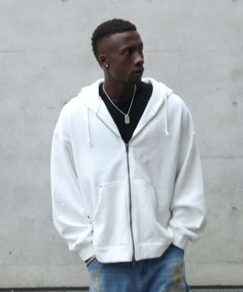 LANDNESS(ランドネス)の「【LANDNESS/ランドネス】ヘビーウェイト裏起毛 ダブルニーリベットデザイン オーバージップアップパーカー(パーカー・メンズ・ホワイト/ブラック/ブラック系その他/ブルー・S/M/L)」の19枚目の写真