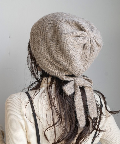 14+(イチヨンプラス)の「リボンニットビーニー(ニットキャップ/ビーニー・レディース・ブラック/グレー/ベージュ/グリーン・FREE)」の3枚目の写真