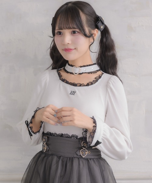 セール】ハートバックルチョーカーテレコトップス（Tシャツ/カットソー