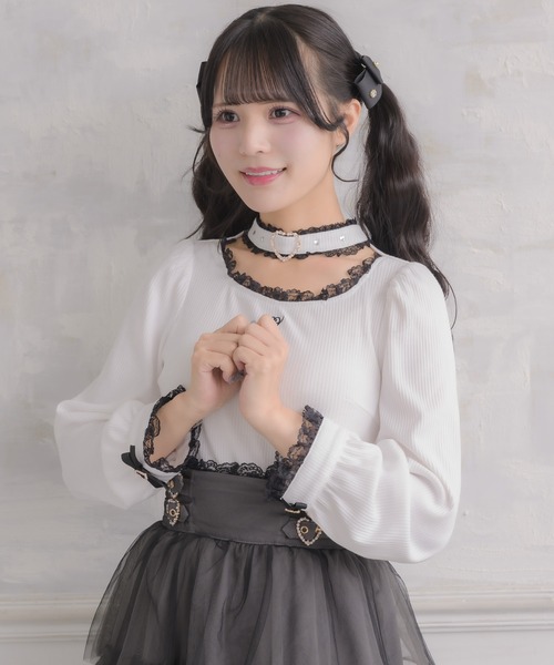 セール】ハートバックルチョーカーテレコトップス（Tシャツ/カットソー