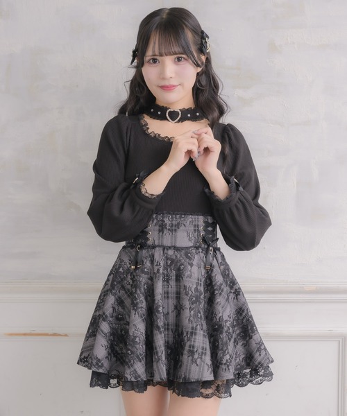 セール】ハートバックルチョーカーテレコトップス（Tシャツ/カットソー