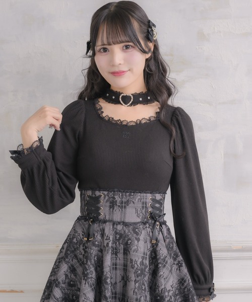 セール】ハートバックルチョーカーテレコトップス（Tシャツ/カットソー