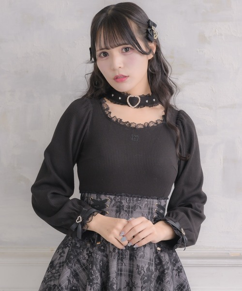 セール】ハートバックルチョーカーテレコトップス（Tシャツ/カットソー