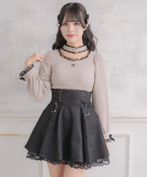 セール】ハートバックルチョーカーテレコトップス（Tシャツ/カットソー