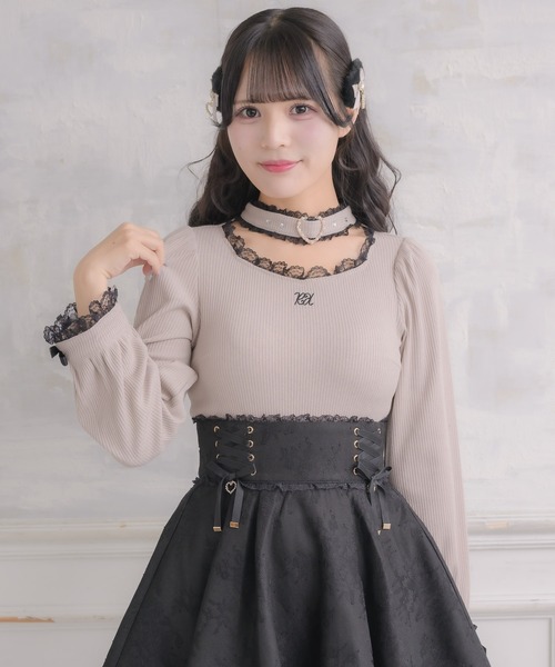 ☆Girly Leopard JSK&チョーカーセット/グレー☆ セール】ハートバックルチョーカーテレコトップス（Tシャツ/カットソー