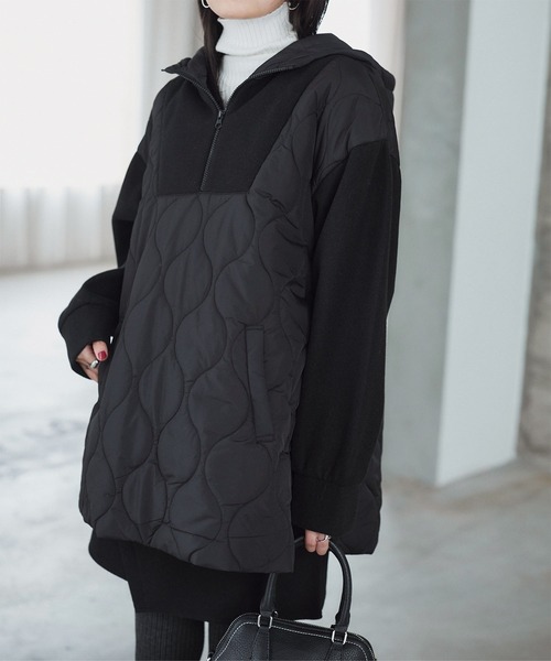 セール】異素材切替中綿キルティングプルオーバー（その他トップス