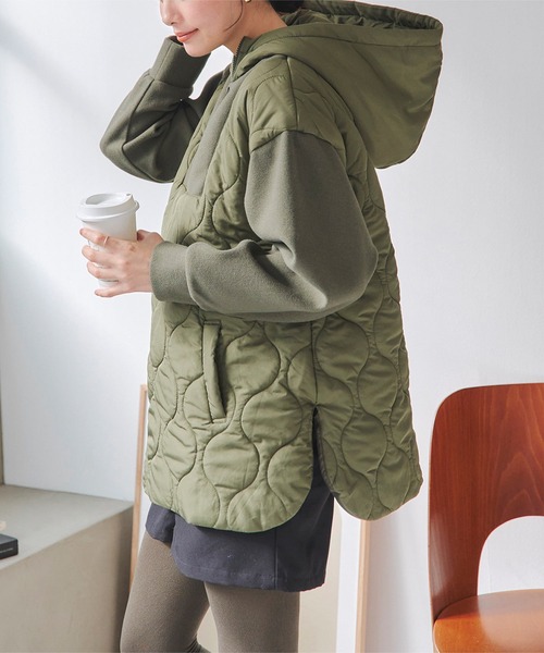 セール】異素材切替中綿キルティングプルオーバー（その他トップス