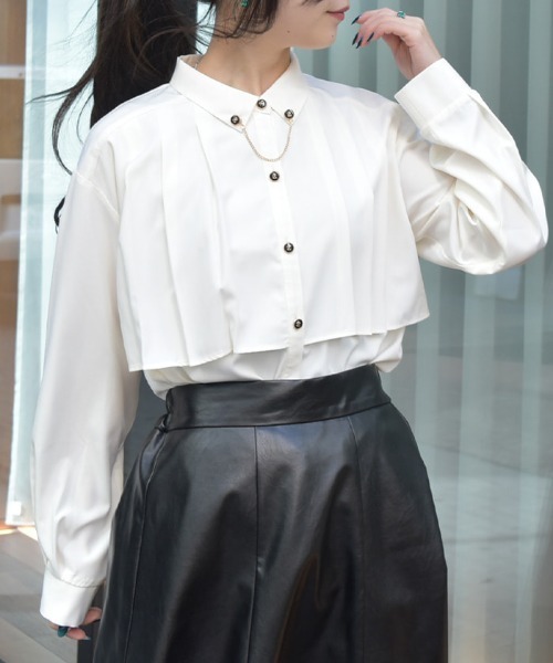 axes femme（アクシーズファム）の「チェーン付プリーツシャツ（シャツ/ブラウス・レディース・キナリ/ブルーグリーン/ブラック/グレー/ホワイト・FREE）」の2枚目の写真