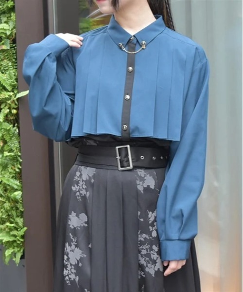 axes femme（アクシーズファム）の「チェーン付プリーツシャツ（シャツ/ブラウス・レディース・キナリ/ブルーグリーン/ブラック/グレー/ホワイト・FREE）」の5枚目の写真