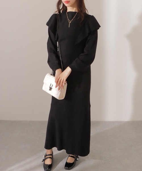 Lace Ladies(レースレディース)の「2点セット バックリボン フリル リブ ニット トップス スカート セットアップ(セットアップ・レディース・ベージュ/グレー/ブラック・FREE/S)」の2枚目の写真