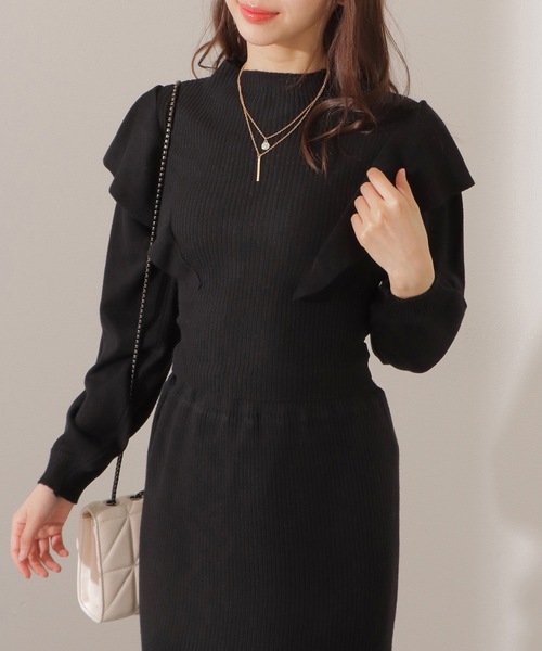 Lace Ladies(レースレディース)の「2点セット バックリボン フリル リブ ニット トップス スカート セットアップ(セットアップ・レディース・ベージュ/グレー/ブラック・FREE/S)」の6枚目の写真