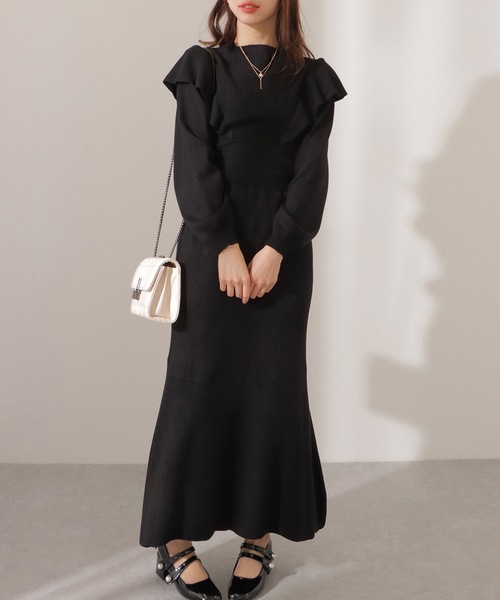 Lace Ladies(レースレディース)の「2点セット バックリボン フリル リブ ニット トップス スカート セットアップ(セットアップ・レディース・ベージュ/グレー/ブラック・FREE/S)」の8枚目の写真