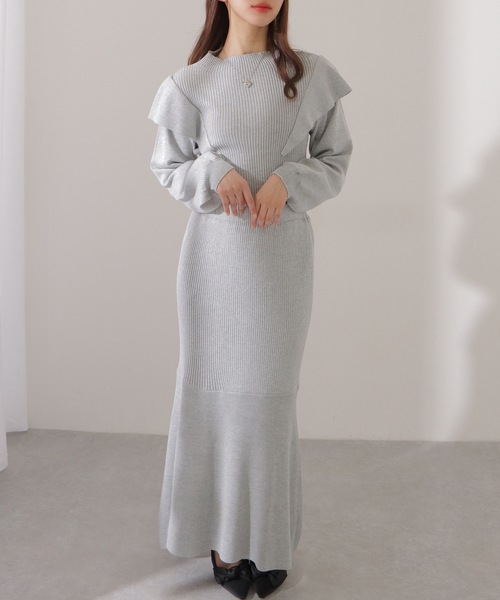 Lace Ladies(レースレディース)の「2点セット バックリボン フリル リブ ニット トップス スカート セットアップ(セットアップ・レディース・ベージュ/グレー/ブラック・FREE/S)」の9枚目の写真