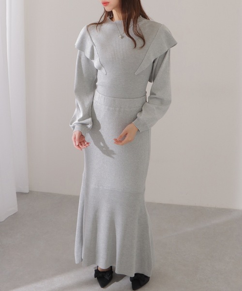 Lace Ladies(レースレディース)の「2点セット バックリボン フリル リブ ニット トップス スカート セットアップ(セットアップ・レディース・ベージュ/グレー/ブラック・FREE/S)」の10枚目の写真