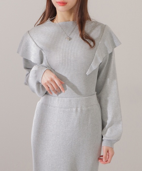 Lace Ladies(レースレディース)の「2点セット バックリボン フリル リブ ニット トップス スカート セットアップ(セットアップ・レディース・ベージュ/グレー/ブラック・FREE/S)」の11枚目の写真