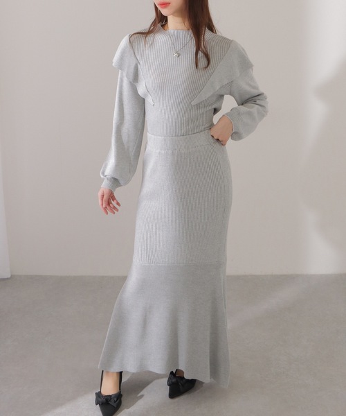 Lace Ladies(レースレディース)の「2点セット バックリボン フリル リブ ニット トップス スカート セットアップ(セットアップ・レディース・ベージュ/グレー/ブラック・FREE/S)」の12枚目の写真