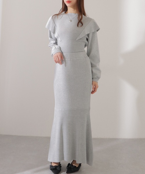 Lace Ladies(レースレディース)の「2点セット バックリボン フリル リブ ニット トップス スカート セットアップ(セットアップ・レディース・ベージュ/グレー/ブラック・FREE/S)」の13枚目の写真