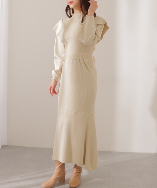 Lace Ladies(レースレディース)の「2点セット バックリボン フリル リブ ニット トップス スカート セットアップ(セットアップ・レディース・ベージュ/グレー/ブラック・FREE/S)」の20枚目の写真