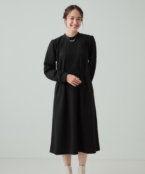 DRESKIP（ドレスキップ）の「◆【S-LL】チェック柄 ウエストタックワンピース（ワンピース・レディース・チャコールグレー/ブラック系1/ダークブラウン系1・04/03/02/01）」の4枚目の写真