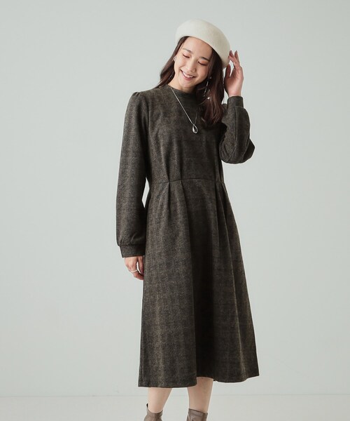 DRESKIP（ドレスキップ）の「◆【S-LL】チェック柄 ウエストタックワンピース（ワンピース・レディース・チャコールグレー/ブラック系1/ダークブラウン系1・04/03/02/01）」の8枚目の写真