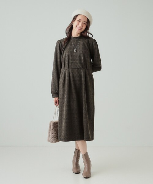 DRESKIP（ドレスキップ）の「◆【S-LL】チェック柄 ウエストタックワンピース（ワンピース・レディース・チャコールグレー/ブラック系1/ダークブラウン系1・04/03/02/01）」の10枚目の写真