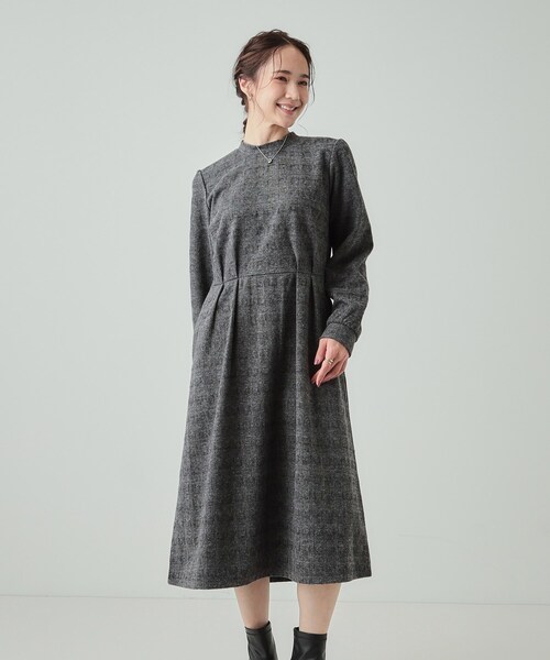 DRESKIP（ドレスキップ）の「◆【S-LL】チェック柄 ウエストタックワンピース（ワンピース・レディース・チャコールグレー/ブラック系1/ダークブラウン系1・04/03/02/01）」の12枚目の写真