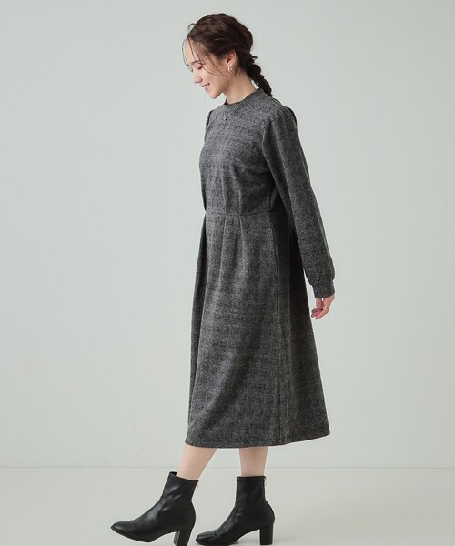 DRESKIP（ドレスキップ）の「◆【S-LL】チェック柄 ウエストタックワンピース（ワンピース・レディース・チャコールグレー/ブラック系1/ダークブラウン系1・04/03/02/01）」の13枚目の写真