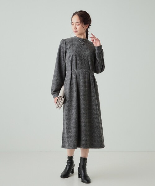 DRESKIP（ドレスキップ）の「◆【S-LL】チェック柄 ウエストタックワンピース（ワンピース・レディース・チャコールグレー/ブラック系1/ダークブラウン系1・04/03/02/01）」の14枚目の写真