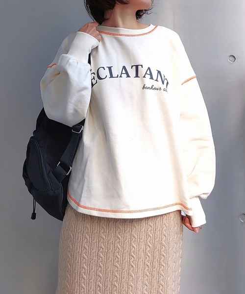 Q(キュー)の「裏毛配色トレーナー(スウェット・レディース・ホワイト/ブラック/サーモンピンク・MEDIUM)」の9枚目の写真