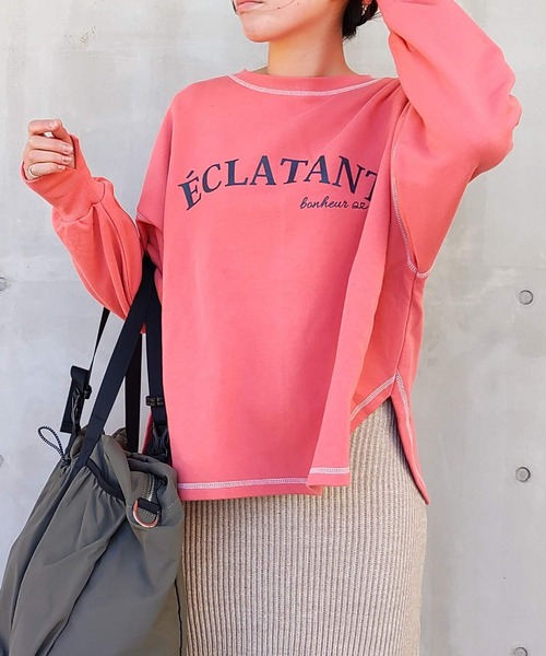 Q(キュー)の「裏毛配色トレーナー(スウェット・レディース・ホワイト/ブラック/サーモンピンク・MEDIUM)」の11枚目の写真