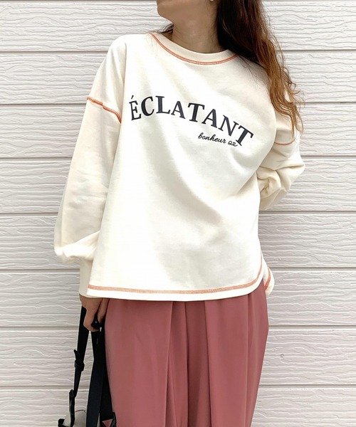 Q(キュー)の「裏毛配色トレーナー(スウェット・レディース・ホワイト/ブラック/サーモンピンク・MEDIUM)」の4枚目の写真